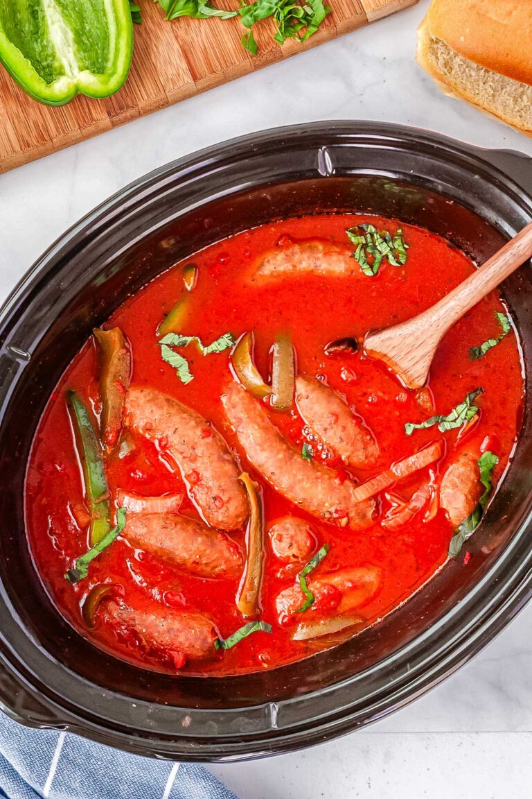 Crock Pot Sausage and Peppers - The Cozy Fork