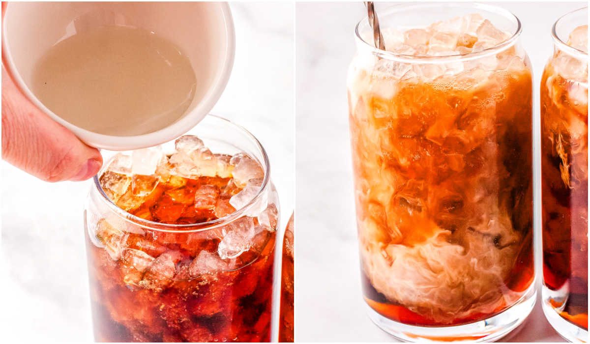 The syrups and half-and-half added and then stirred together.